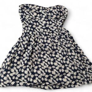 Floral Daisy Strapless Dress - Navy and White